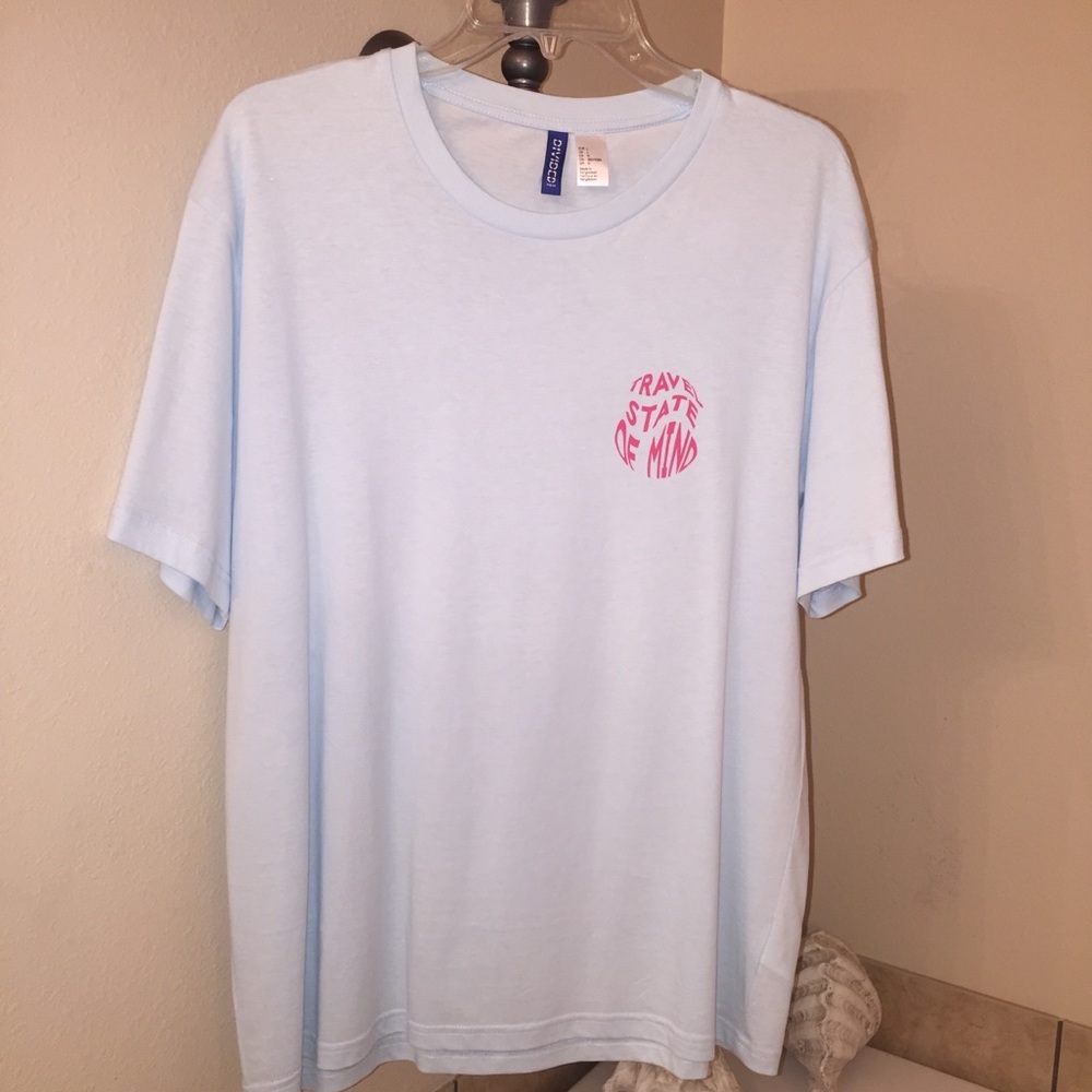 🅽🆆🅾🆃 H&M baby blue “Travel State of Mind” T-Shirt